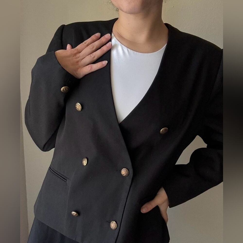 Vintage 80s club classics double breasted Black Blazer Gold Buttons retro work